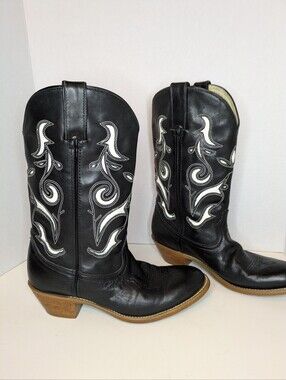Durango Black Leather Western Embroidered Mid Heel Boots